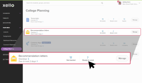 Recommendation Letters tile highlighted on College Planning page